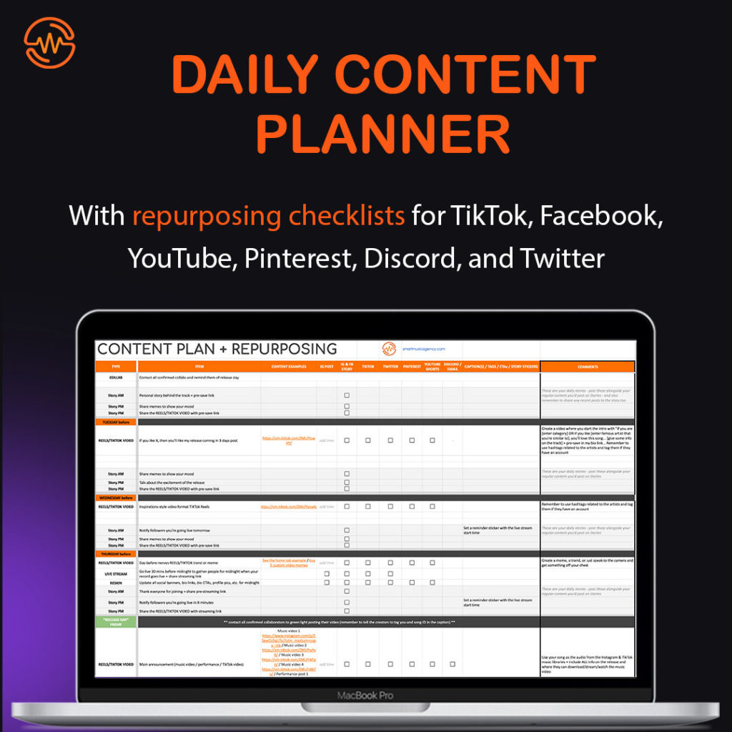 Content Calendar for Music Releases Planner